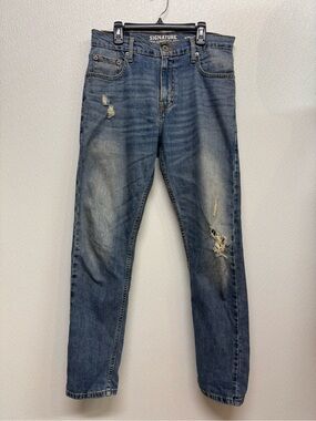Signature Men’s Slim Straight Blue Distressed Jeans Sz 30x30 (D-66)